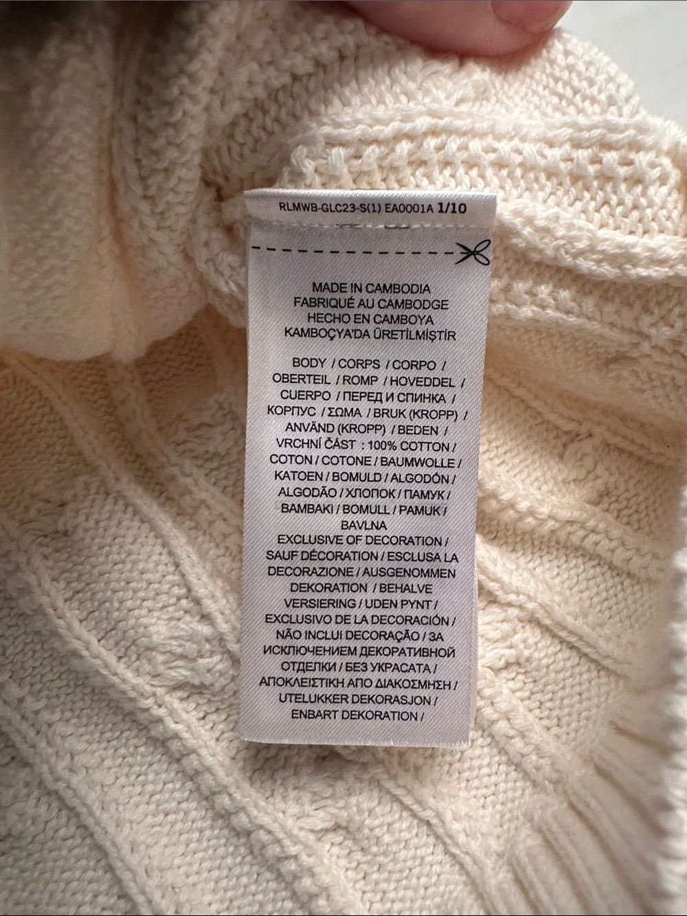 Ralph Lauren Winter Cream cable knit crew neck sweater with appliqué & buttons
